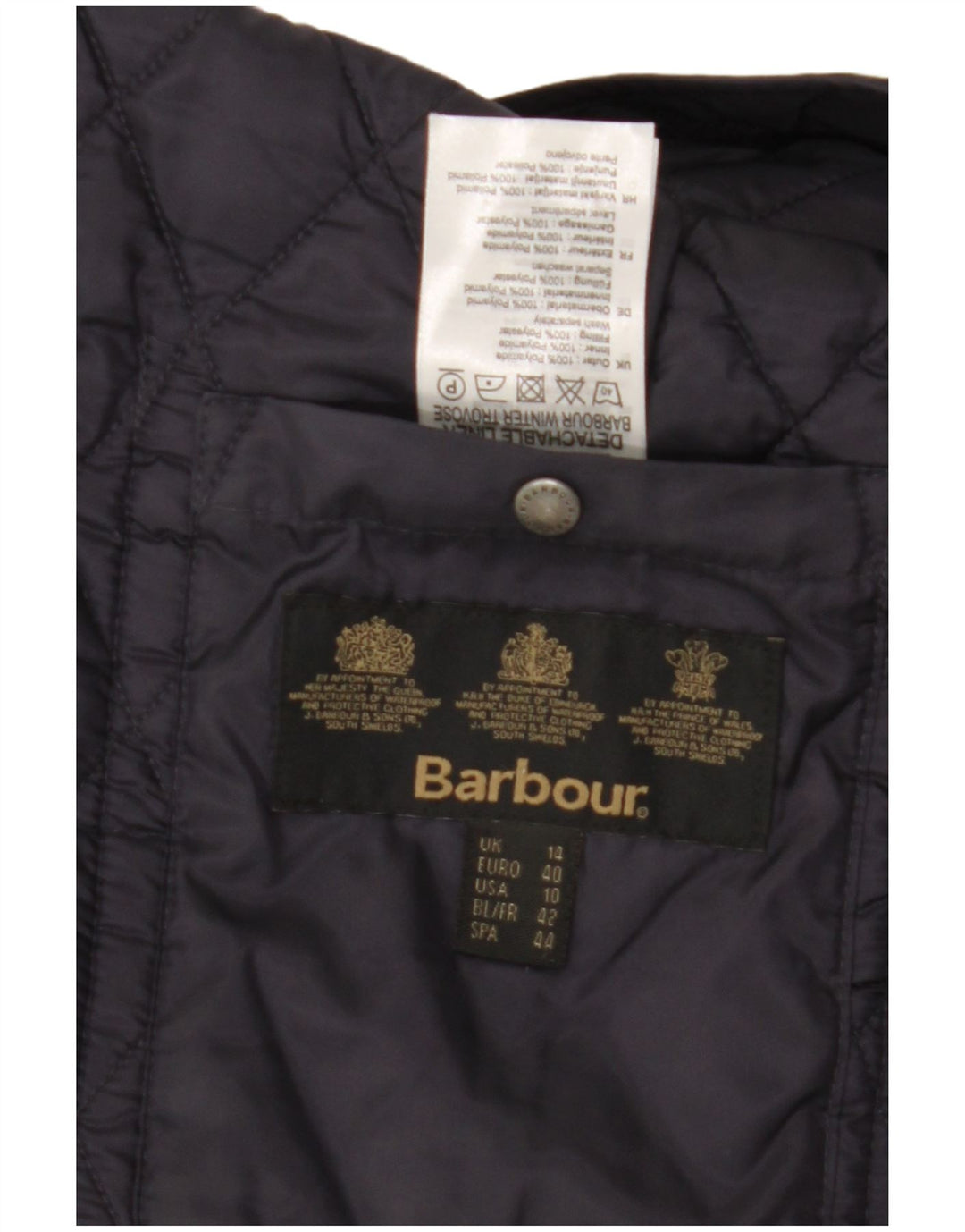 Damska pikowana kurtka BARBOUR UK 14, duża, granatowa, poliamid