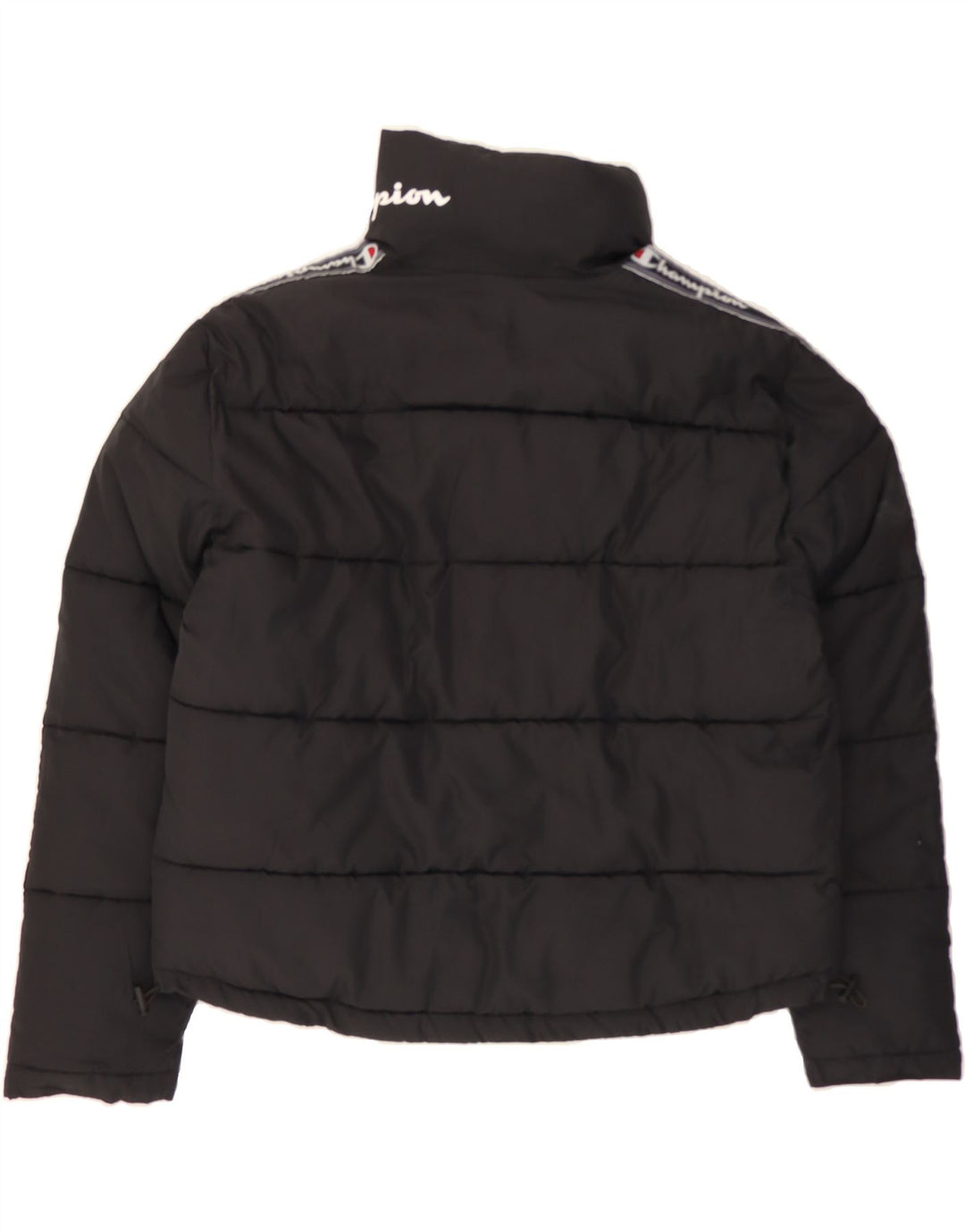 CHAMPION Womens Graphic Padded Jacket UK 16 Large Black Polyester Vintage Champion and Second-Hand Champion from Messina Hembry 