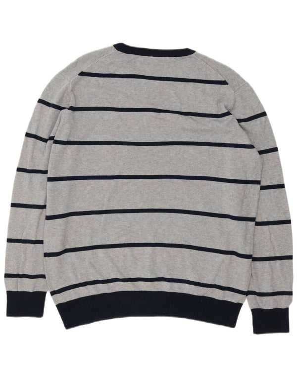 Crew Clothing Mens Neck Jumper Sweater 2XL Grey Striped Cotton