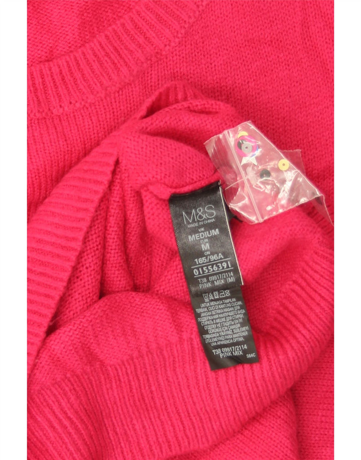 Marks & Spencer Damski sweter z wycięciem pod szyją, UK 14, średni, różowy, świąteczny