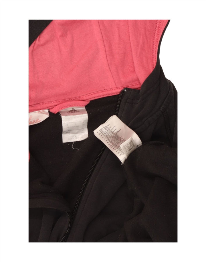 Dziewczęcy sweter z kapturem i grafiką ADIDAS, zapinany na zamek, 13-14 lat, czarna bawełna