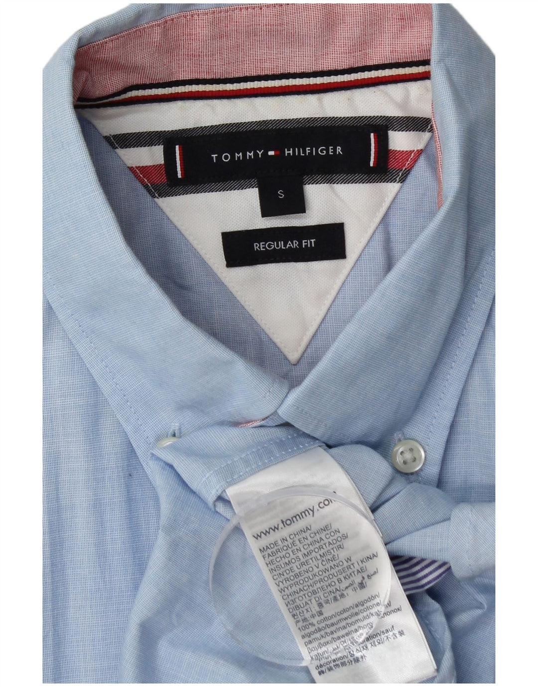 Męska koszula z krótkim rękawem TOMMY HILFIGER o regularnym kroju, mała, niebieska, bawełniana
