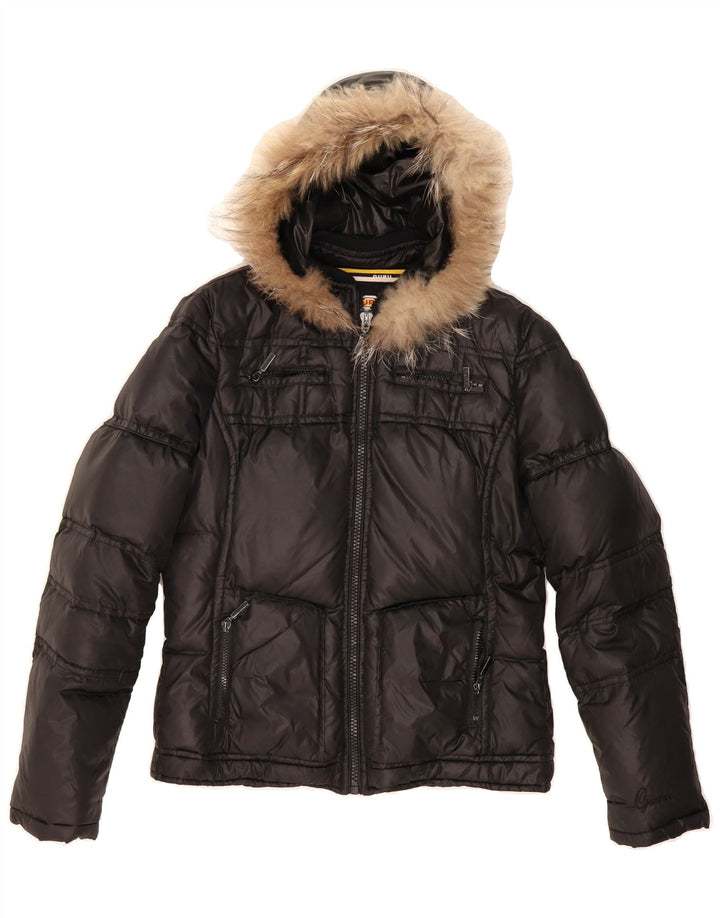 GURU Womens Hooded Padded Jacket UK 18 XL Black Nylon Vintage Guru and Second-Hand Guru from Messina Hembry 