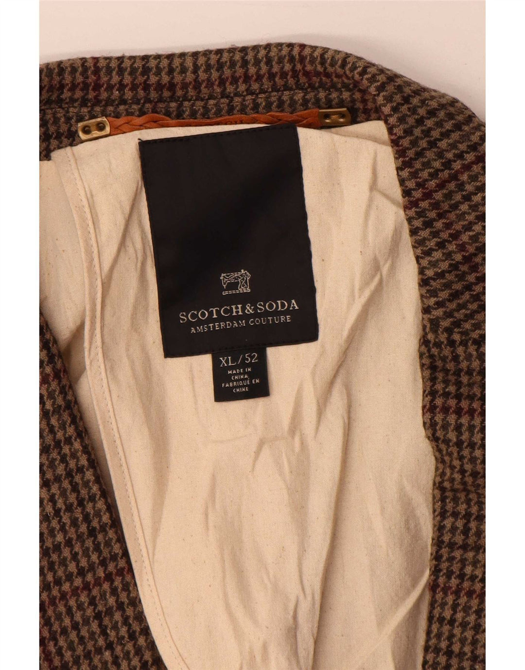 Męska marynarka zapinana na 2 guziki Scotch & Soda IT 52 XL, brązowa wełna w pepitkę
