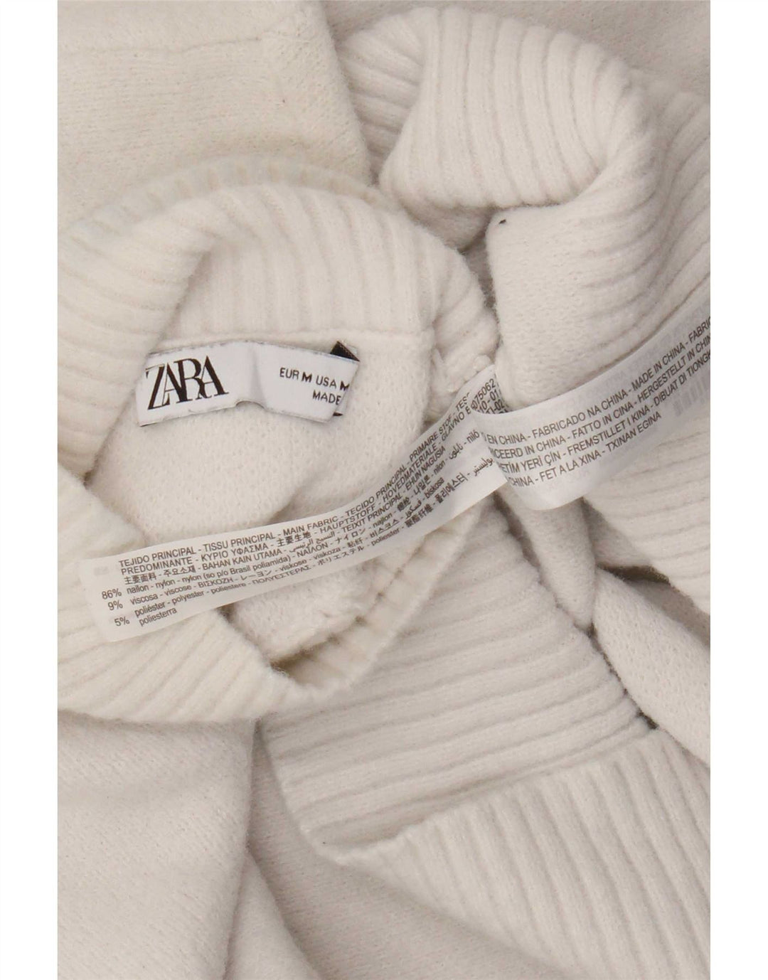Damski sweter z golfem Zara UK 12 Średni biały nylon