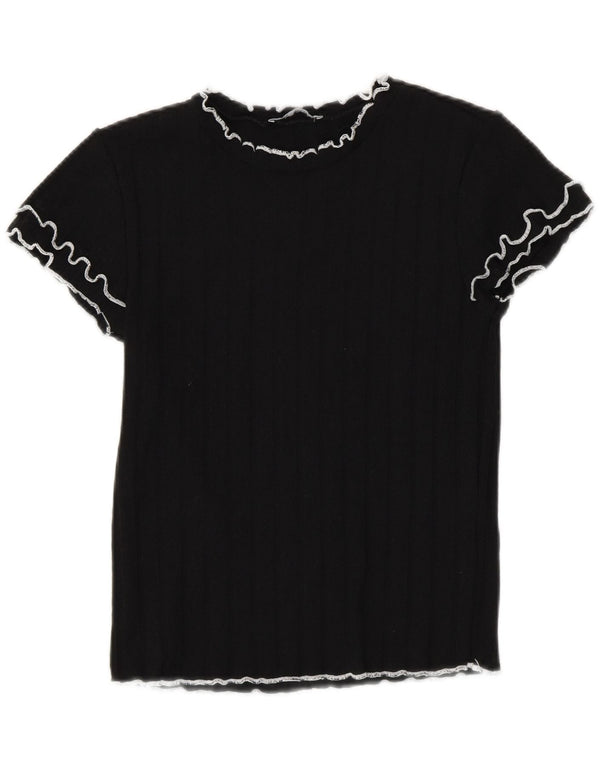 Damski krótki t-shirt Zara UK 12, średni czarny poliester