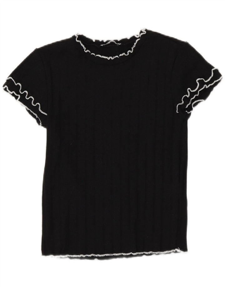 Damski krótki t-shirt Zara UK 12, średni czarny poliester