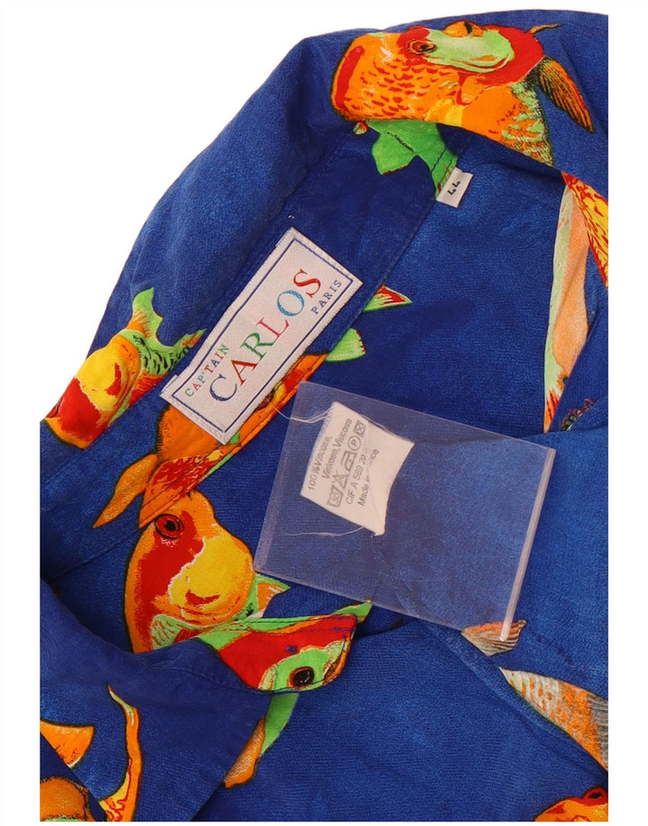 Koszula męska w stylu vintage w abstrakcyjny wzór, rozmiar 44 XL, niebieska wiskoza