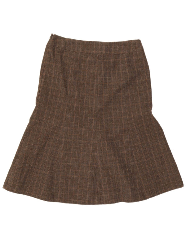 Damska spódnica w kształcie litery A East UK 12 Medium W30 Brązowa, poliestrowa krata