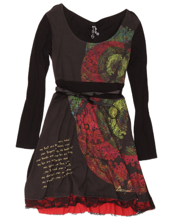 Desigual damska graficzna sukienka o linii A z długim rękawem UK 8 Small Black Paisley