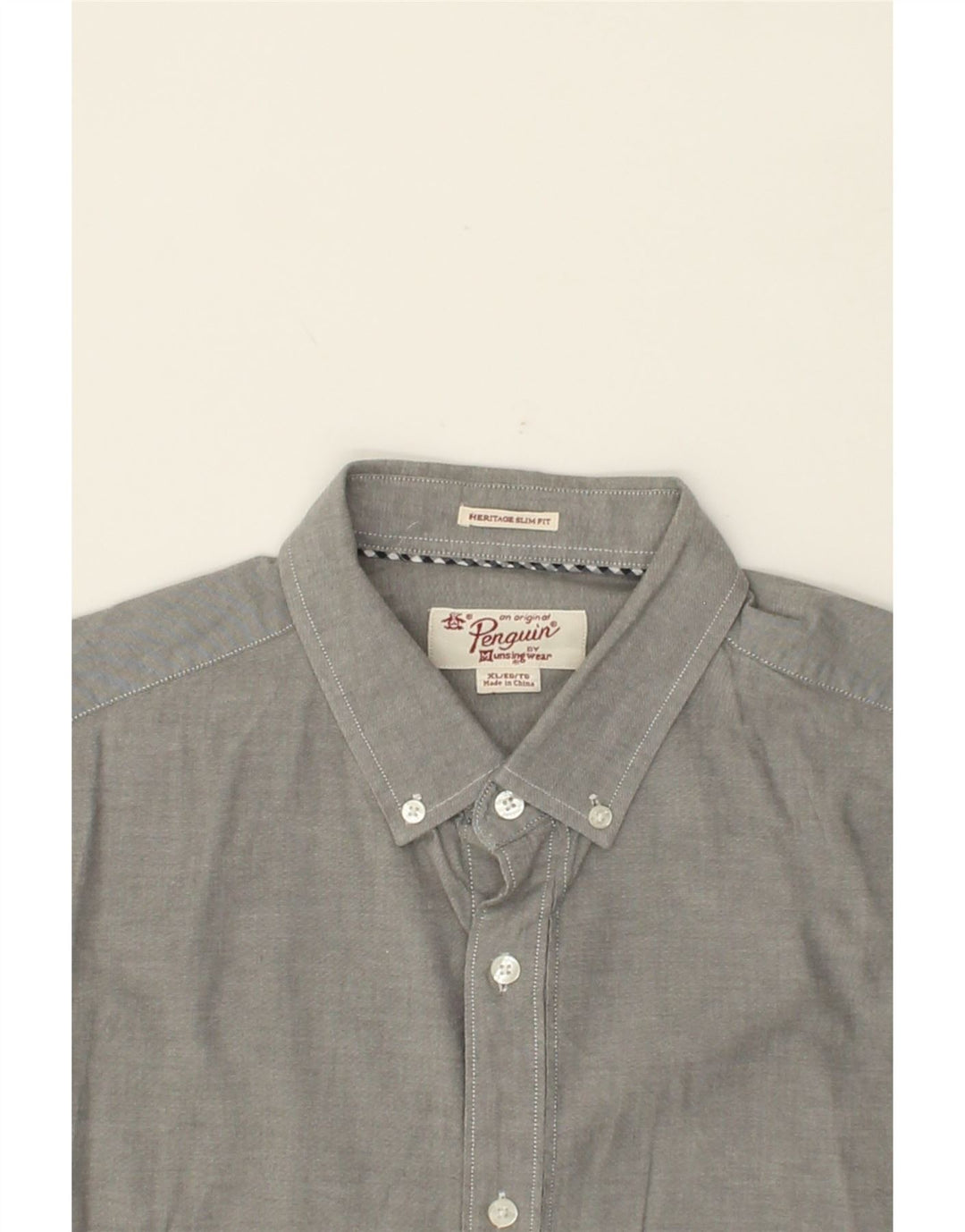 PENGUIN Mens Heritage Slim Fit Shirt XL Grey Cotton Vintage Penguin and Second-Hand Penguin from Messina Hembry 