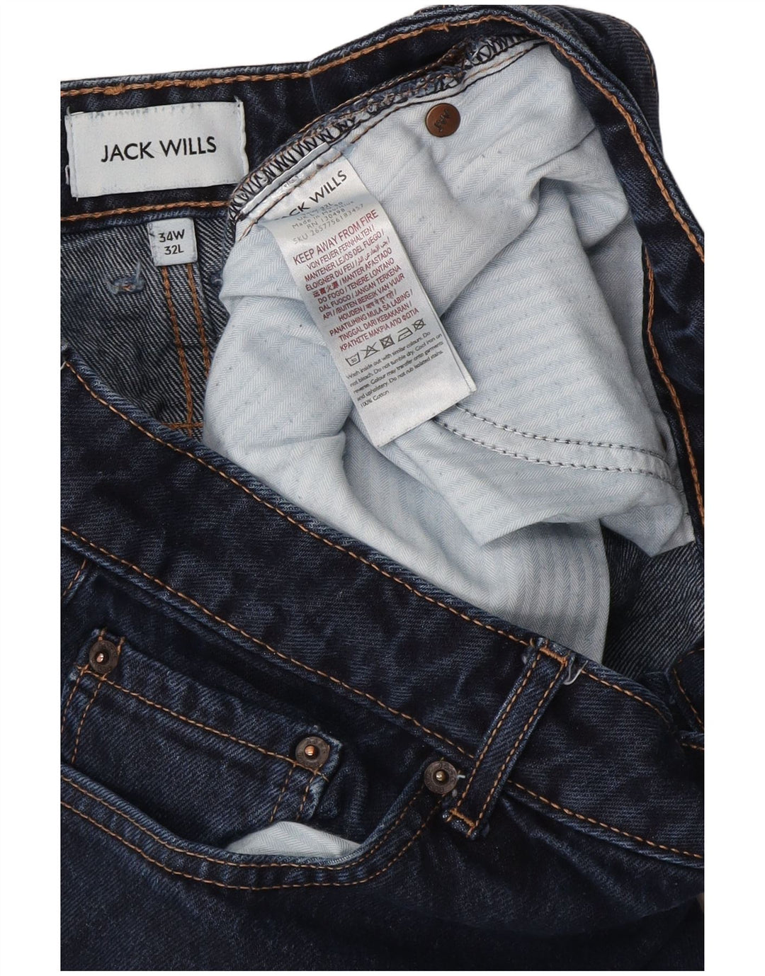 Męskie proste dżinsy Jack Wills W34 L32 Granatowa bawełna