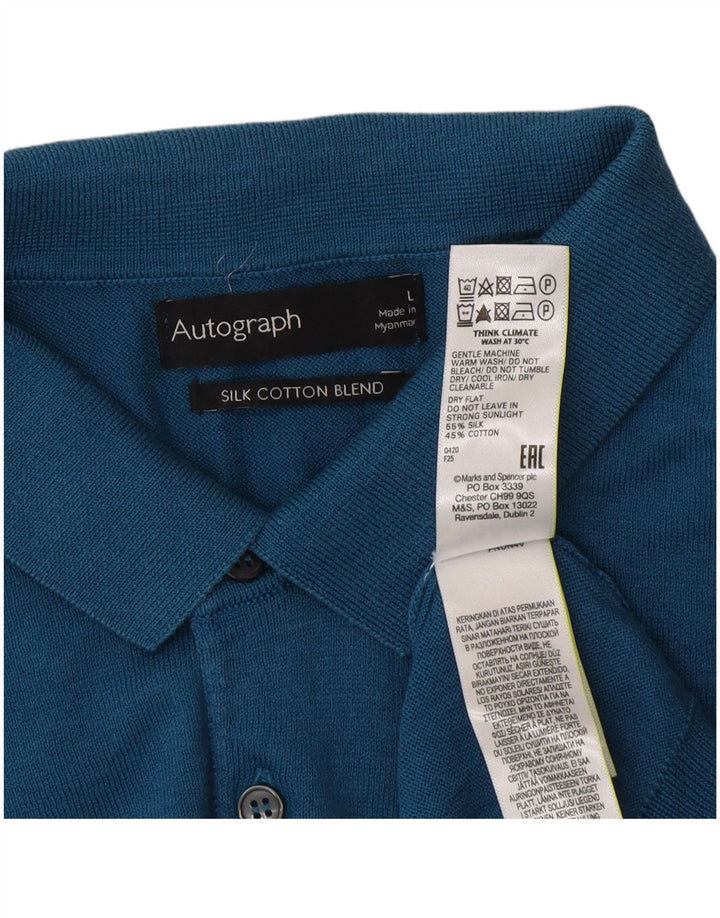 Marks & Spencer Męski sweter polo z autografem, duży, niebieski