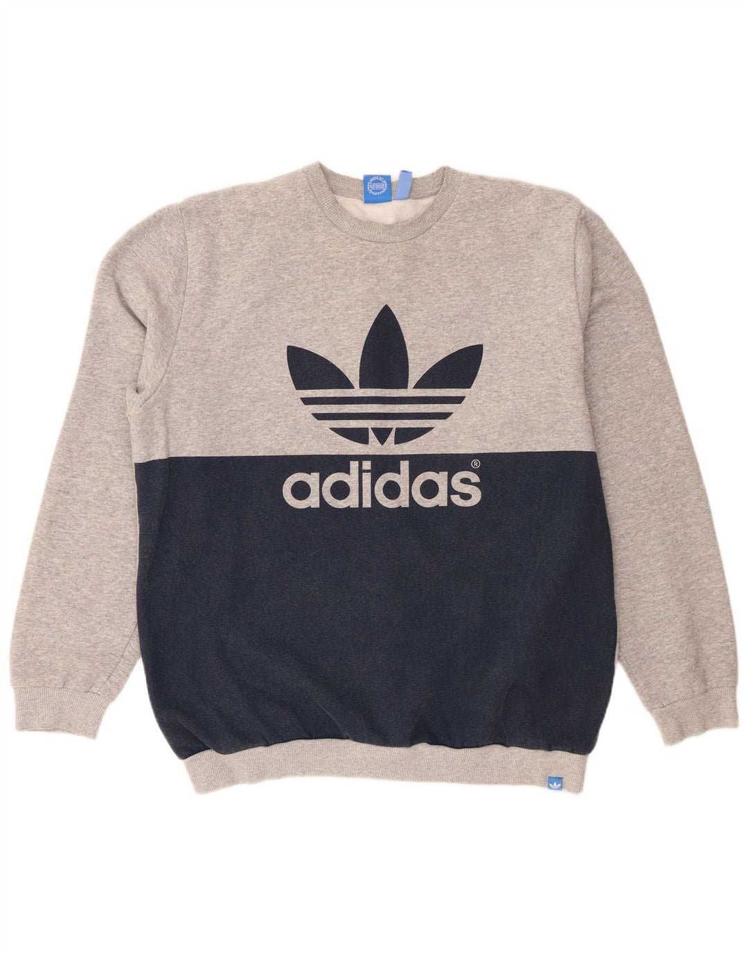 Męska bluza Adidas z grafiką, XL, szara, z blokami kolorów, bawełniana