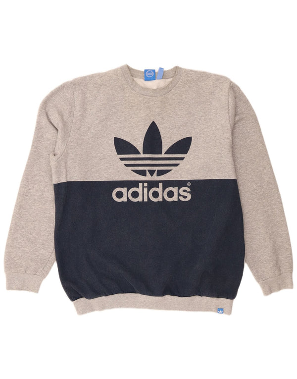 Męska bluza Adidas z grafiką, XL, szara, z blokami kolorów, bawełniana