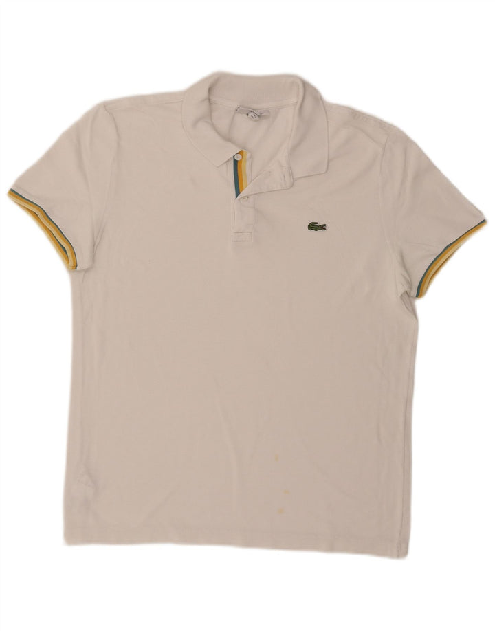 Męska koszulka polo Lacoste Slim Fit, rozmiar 5, duża, biała, bawełniana