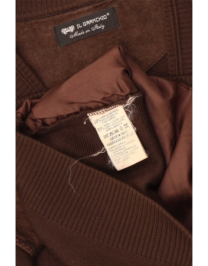 Il Granchio Męski zamszowy sweter rozpinany, duży, brązowy, wełniany