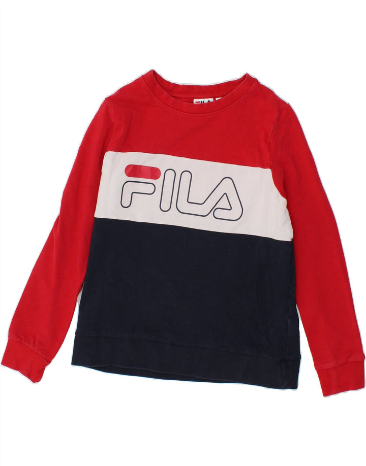 FILA Boys Graphic Sweatshirt Jumper 10-11 Years Small Multicoloured Vintage Fila and Second-Hand Fila from Messina Hembry 