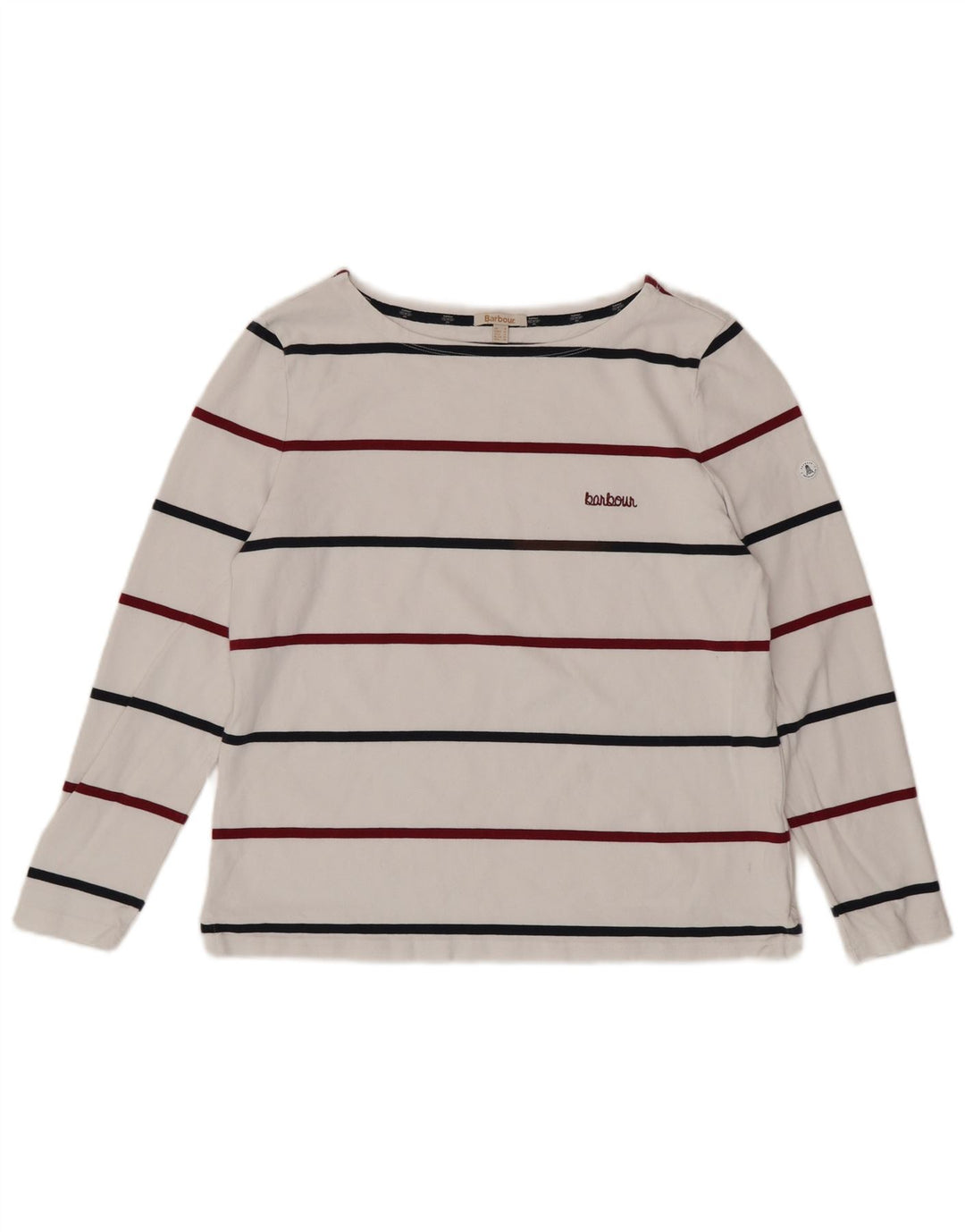 Damski top BARBOUR z długim rękawem UK 16, duży, bawełniany w białe paski