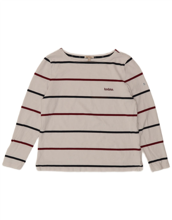 Damski top BARBOUR z długim rękawem UK 16, duży, bawełniany w białe paski