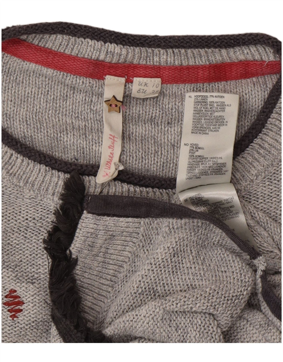 Damski sweter z długim rękawem White Stuff z dekoltem w łódkę, UK 10, mały, szary