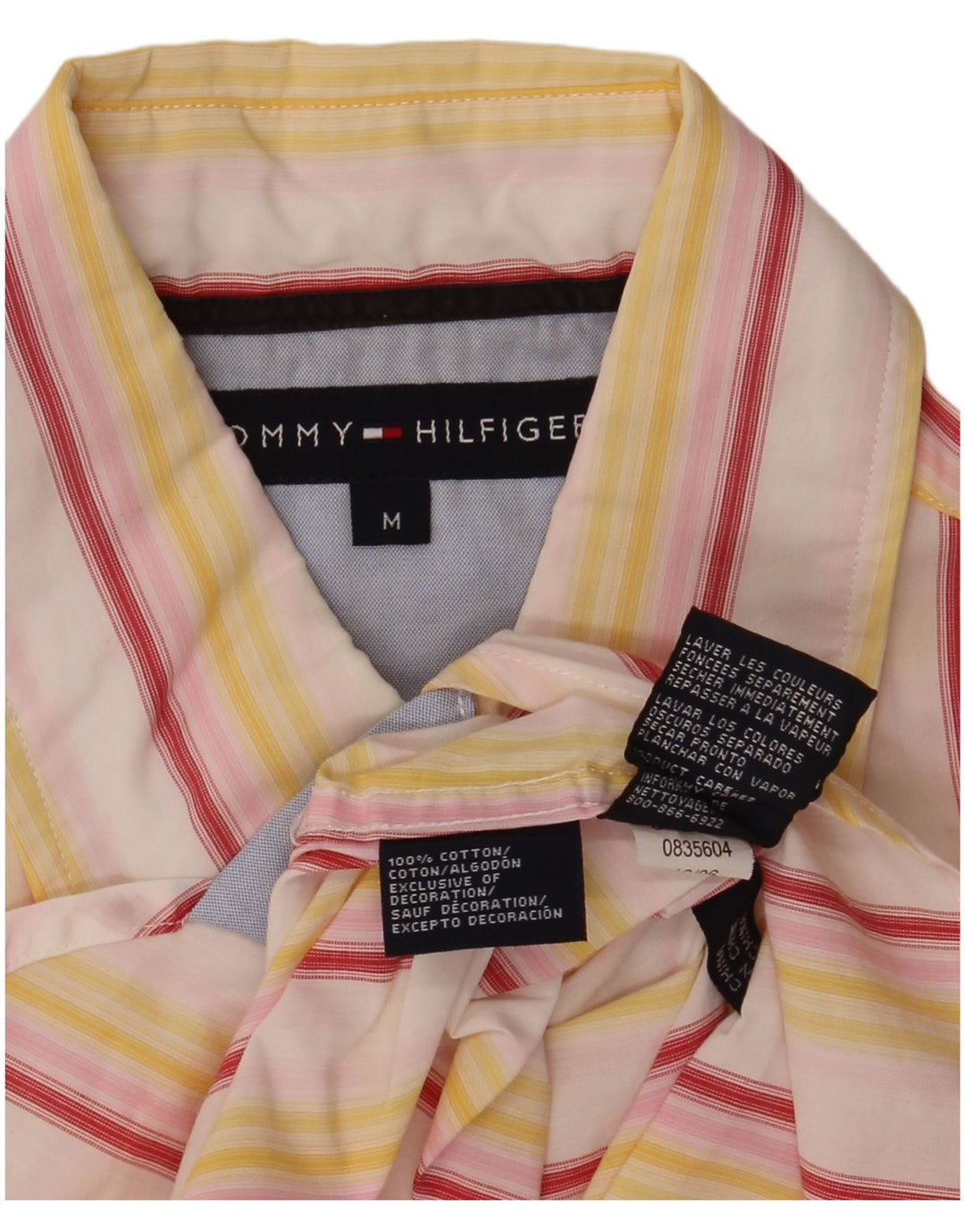 Męska koszula z krótkim rękawem Tommy Hilfiger. Średnio żółta bawełniana w paski