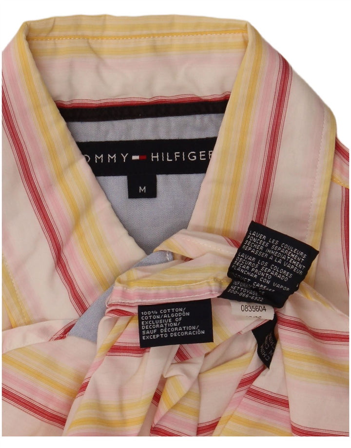 Męska koszula z krótkim rękawem Tommy Hilfiger. Średnio żółta bawełniana w paski