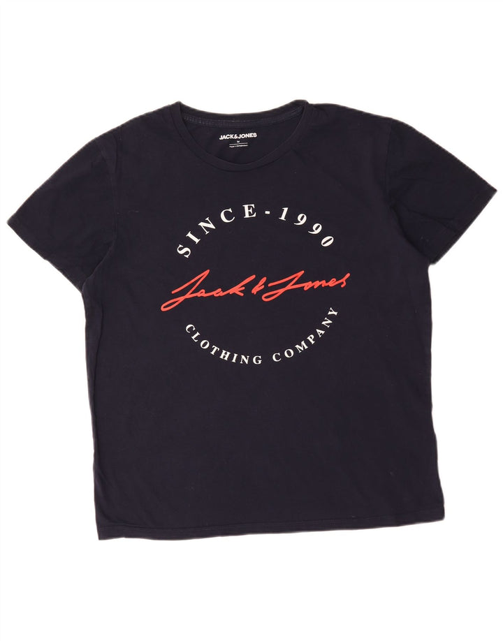 Męski T-shirt z grafiką Jack & Jones, średni, granatowy, bawełniany