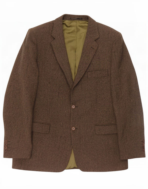 DONEGAL Męska marynarka zapinana na 2 guziki UK 42 XL Khaki, dziewicza wełna w jodełkę
