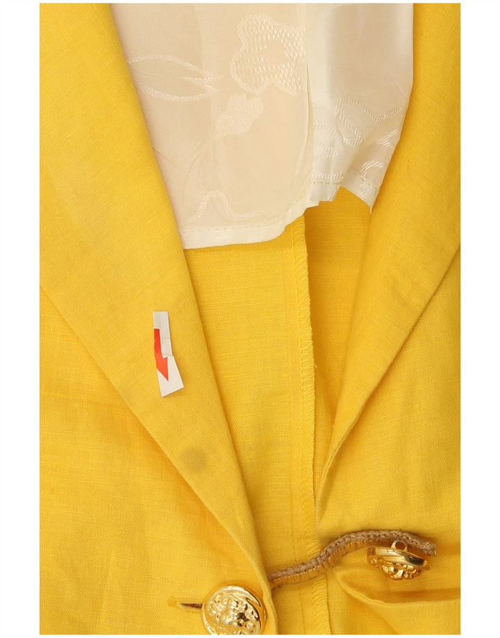 Vintage damska marynarka z krótkim rękawem, zapinana na 1 guzik, UK 14, średni żółty