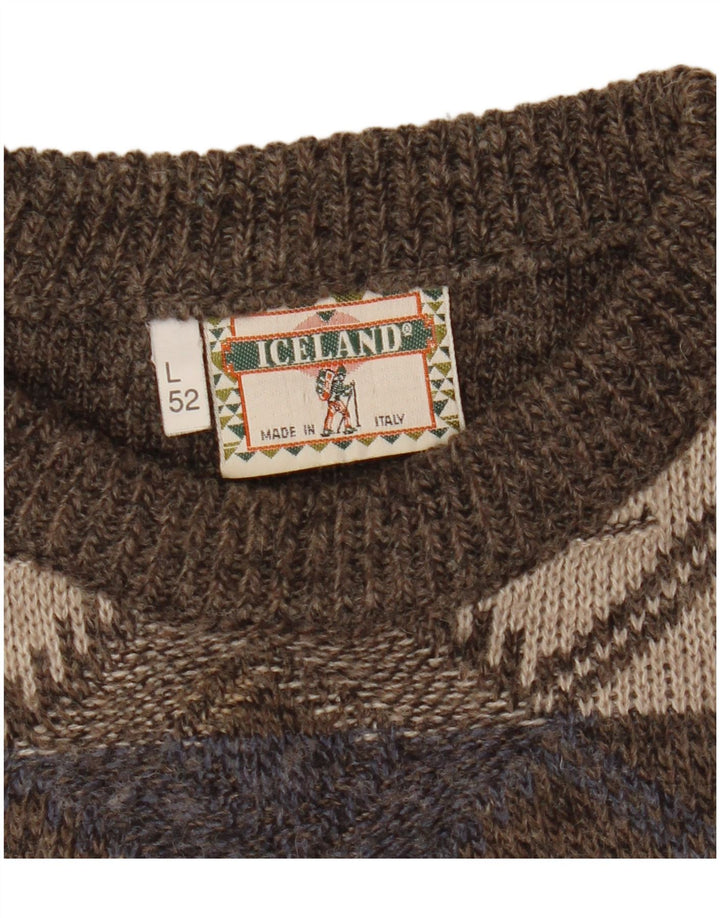 Męski sweter z dekoltem w łódkę Islandia IT 52 Duży brązowy Argyle/Diament