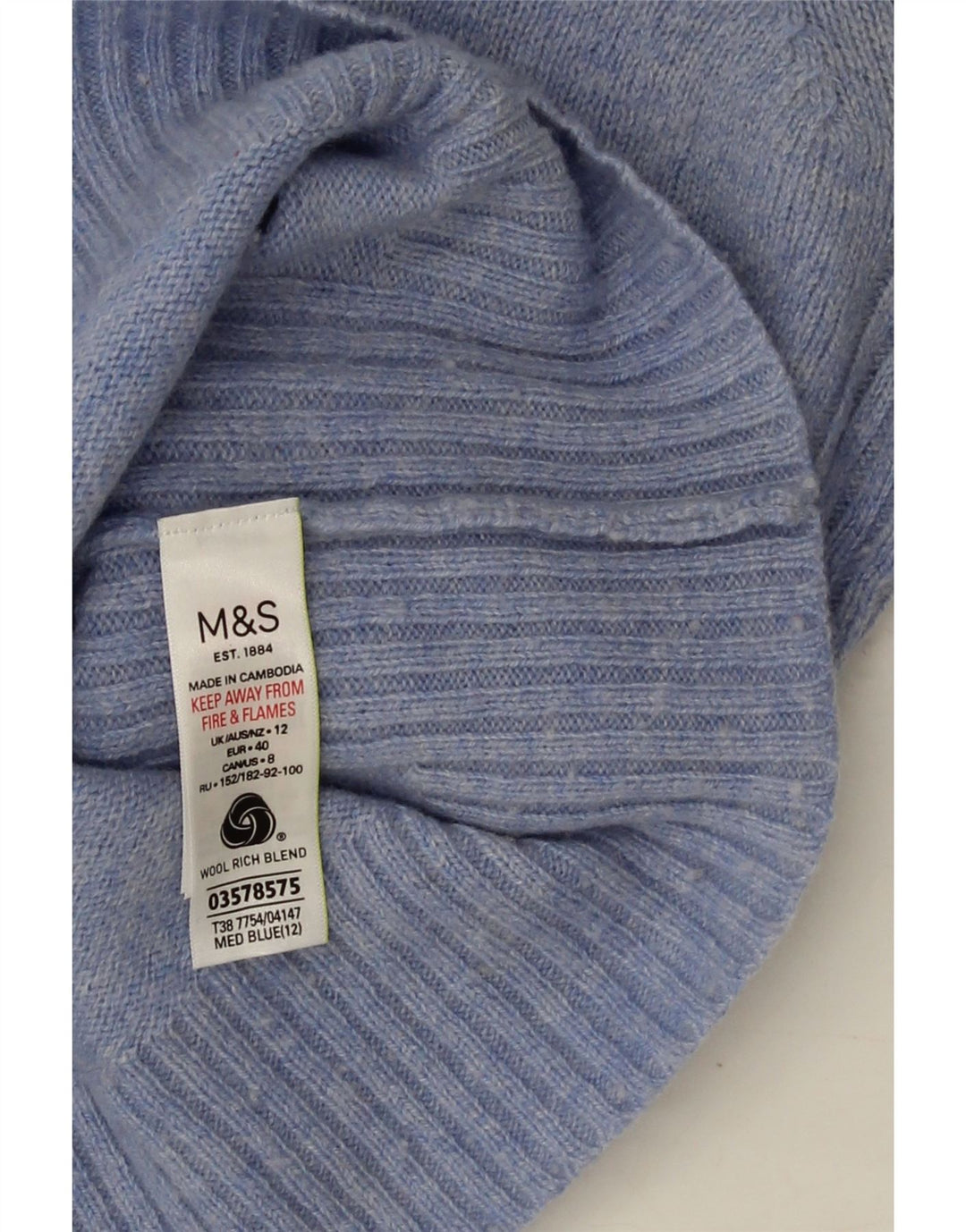 Sweter damski Marks & Spencer z dekoltem w kształcie litery V, UK 12, średni niebieski, wełna owcza