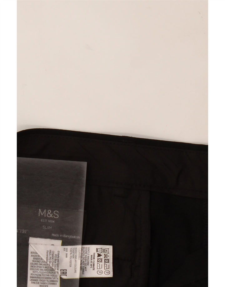 MARKS & SPENCER Mens Slim Casual Trousers W34 L31 Black Polyester Vintage Marks & Spencer and Second-Hand Marks & Spencer from Messina Hembry 