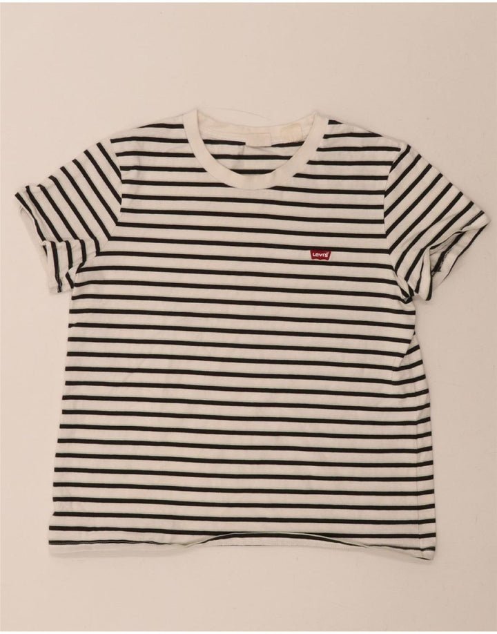 LEVI'S Womens T-Shirt Top UK 10 Small White Striped Vintage Levi's and Second-Hand Levi's from Messina Hembry 