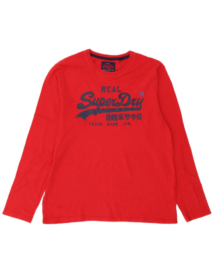 Męski top graficzny Superdry z długim rękawem 3XL, czerwony, bawełniany, nowoczesny