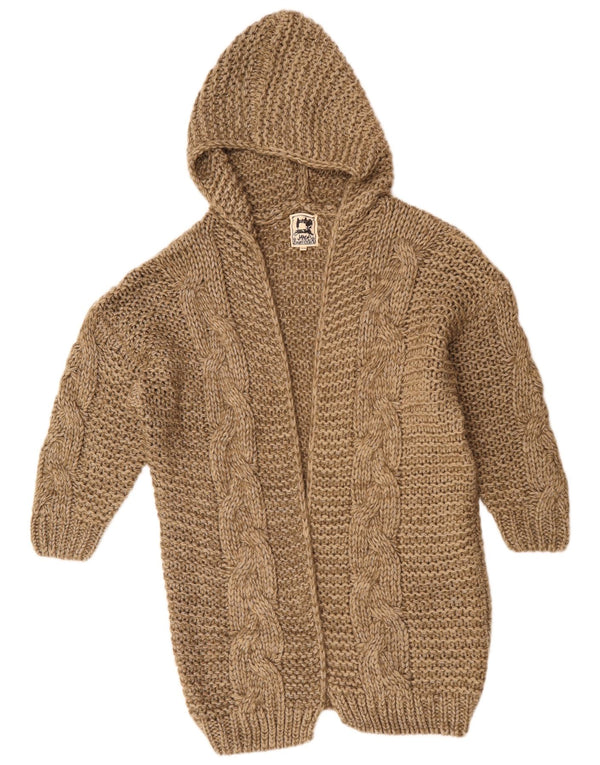 Vintage damski sweter z długim rękawem i kapturem UK 10 Mały brązowy akryl