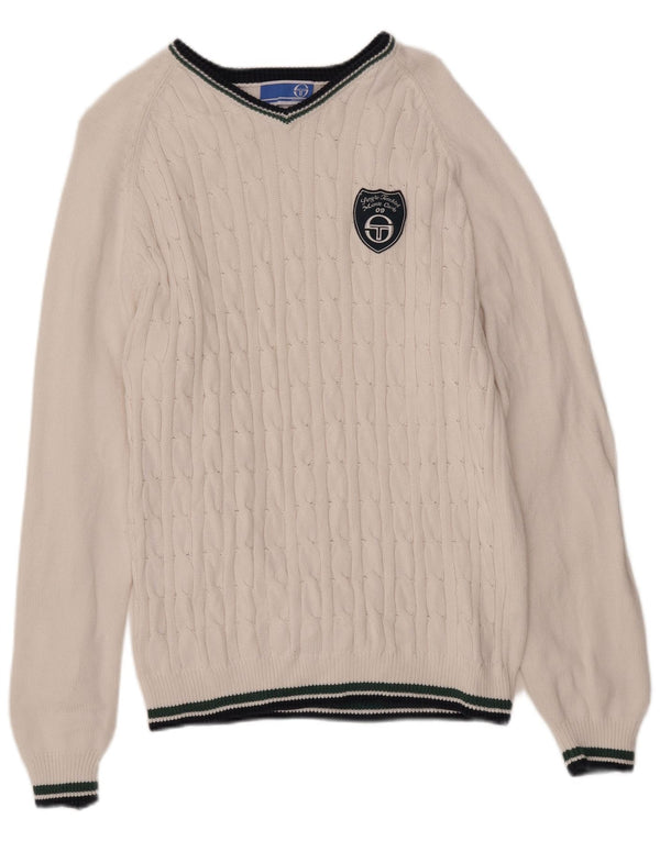Męski sweter Sergio Tacchini z dekoltem w kształcie litery V, XL, biała bawełna