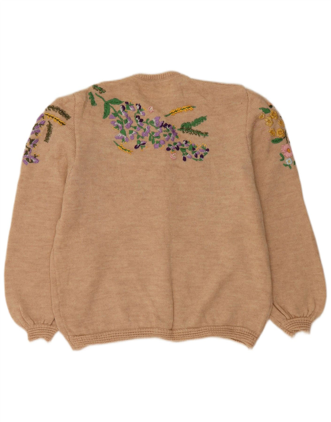 Sweter damski VINTAGE UK 14, duży, beżowy, kwiatowy