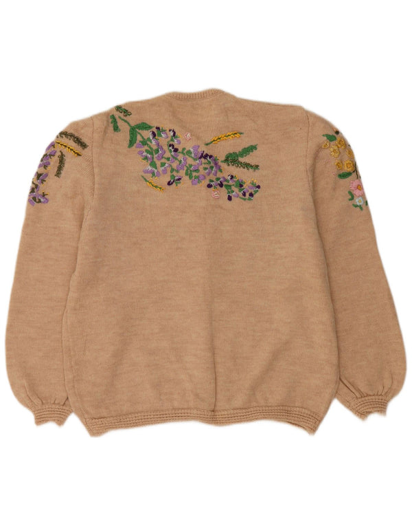 Sweter damski VINTAGE UK 14, duży, beżowy, kwiatowy