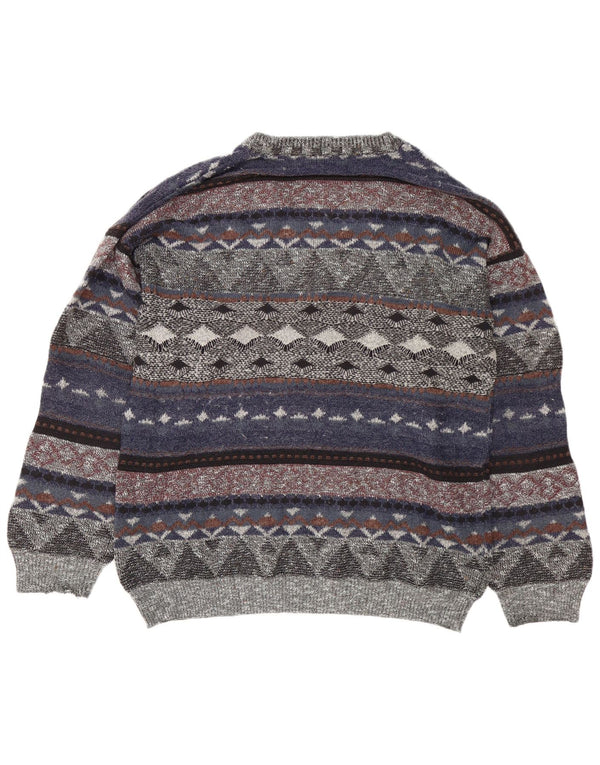 Vintage męski sweter z dekoltem w kształcie litery V, duży, wielokolorowy Fair Isle