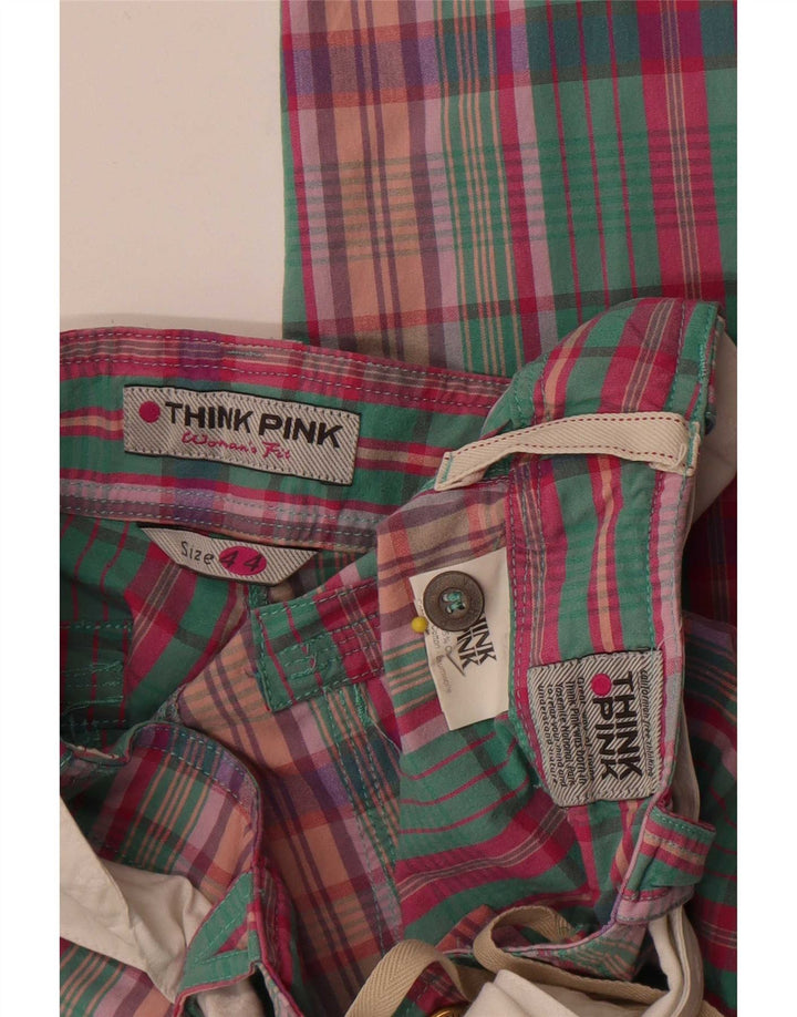 Think Różowe damskie spodnie Capri IT 44 Medium W28 L21 Wielobarwna kratka