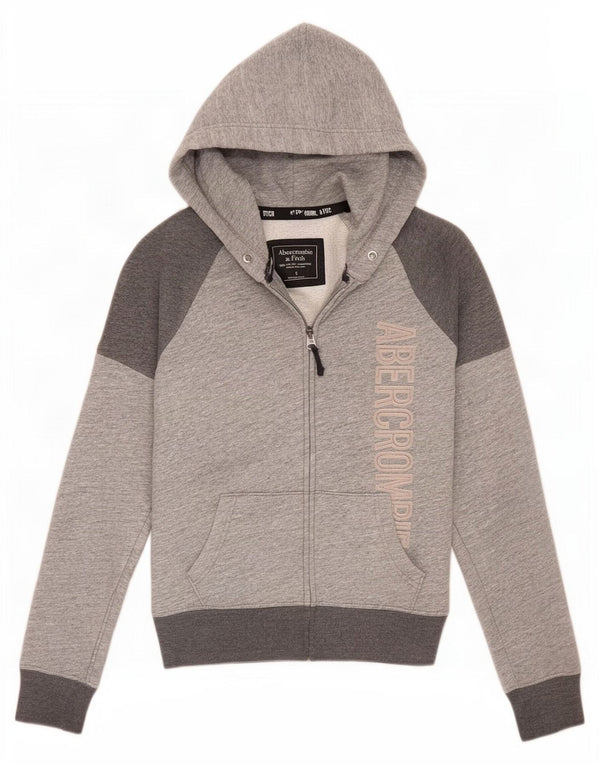 Damski sweter z kapturem i zamkiem Abercrombie & Fitch UK 10, mały, szary, z blokami kolorów