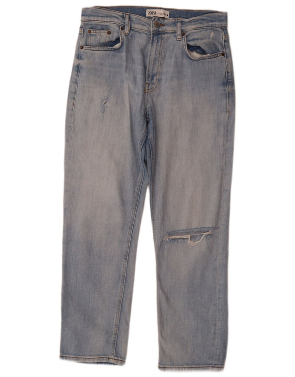 Damskie jeansy Zara w trudnej sytuacji, EU 40 Medium W30 L27, niebieska bawełna
