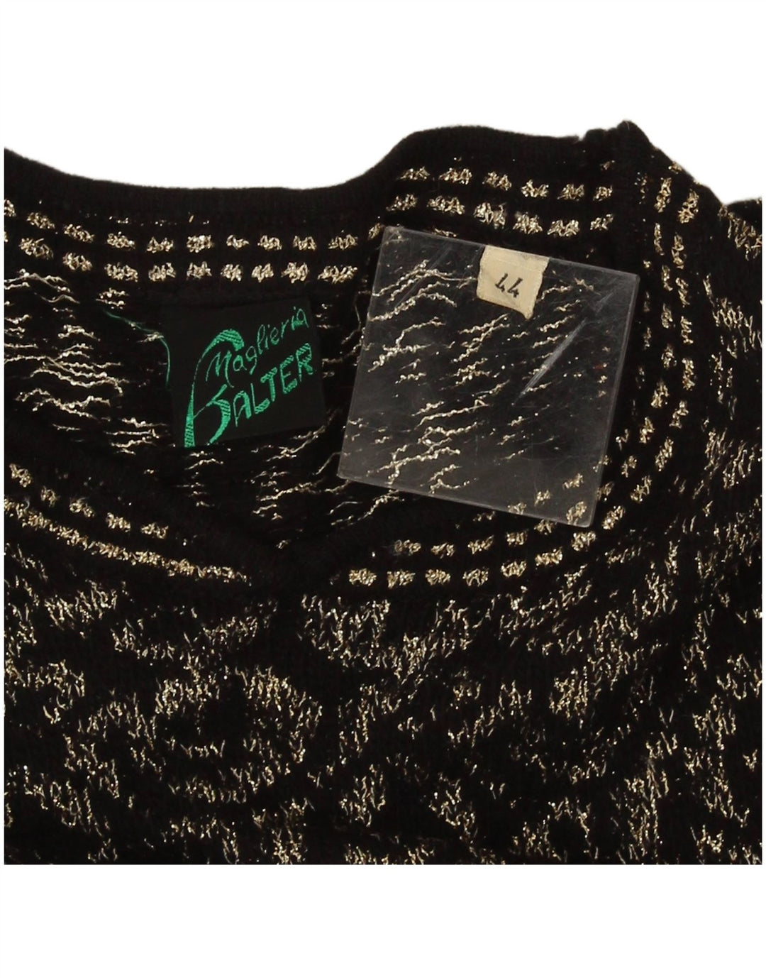 Sweter damski w stylu vintage z okrągłym dekoltem IT 44, średni czarny geometryczny