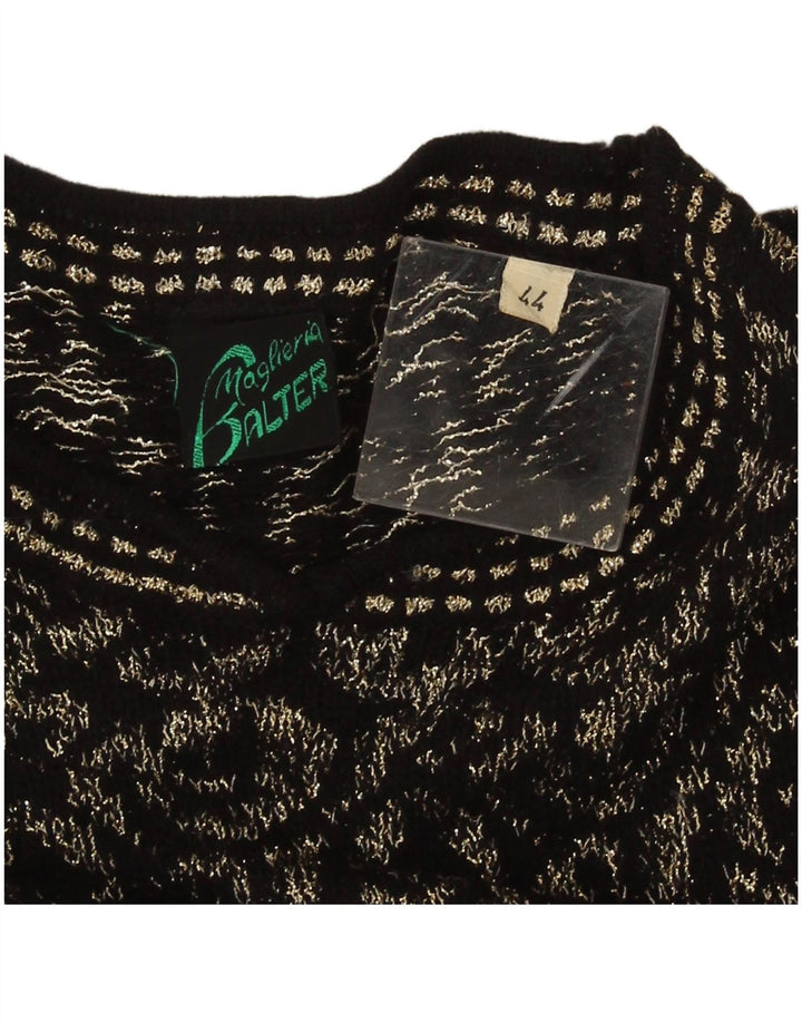 Sweter damski w stylu vintage z okrągłym dekoltem IT 44, średni czarny geometryczny