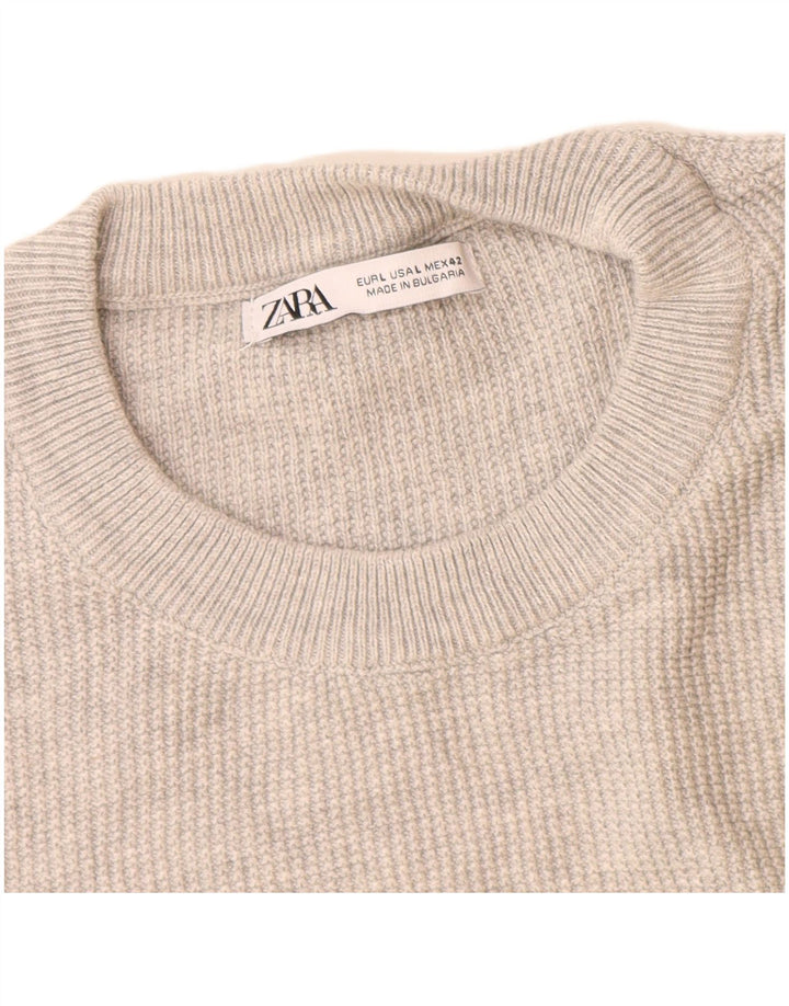 Męski sweter Zara z okrągłym dekoltem, duży, szary, bawełniany