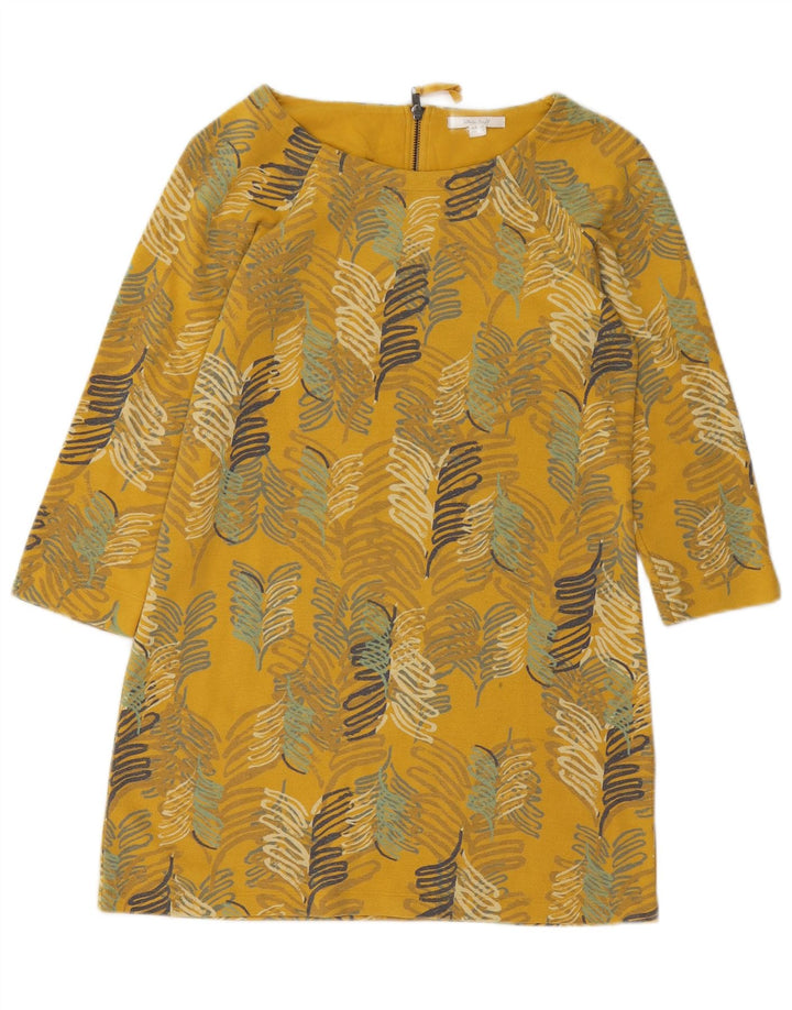 WHITE STUFF Damska sukienka typu shift z rękawem 3/4 UK 10, mała, żółta w kwiaty, bawełniana