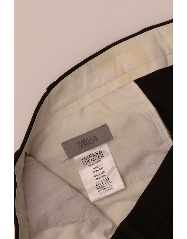Marks & Spencer Męskie proste spodnie garniturowe W40 L29 Brązowy poliester