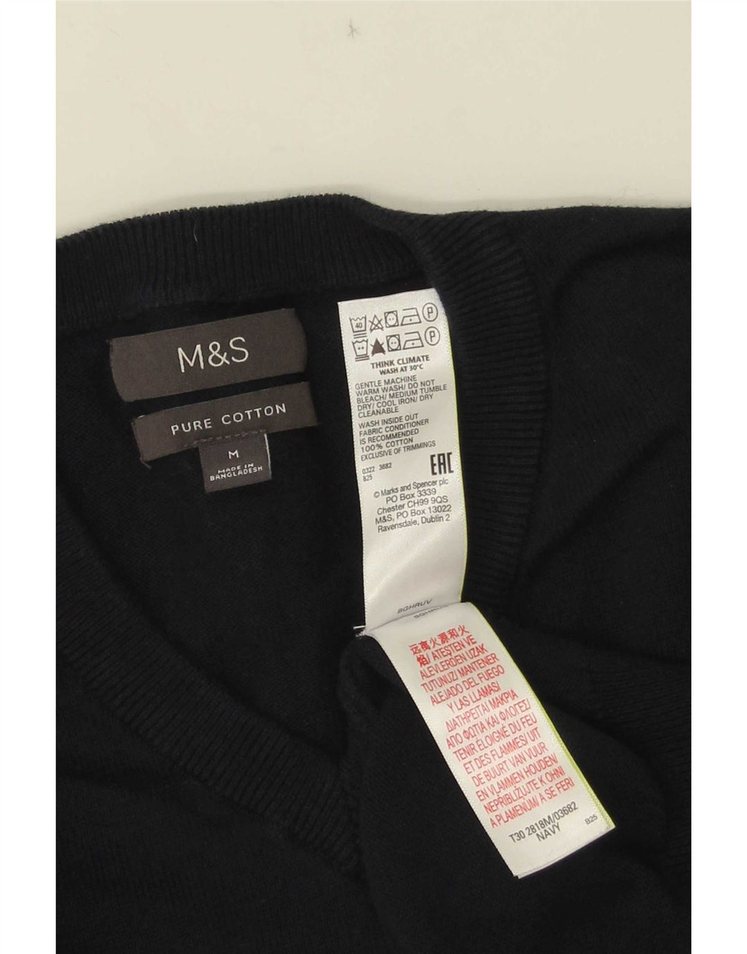 Marks & Spencer Męski sweter z dekoltem w kształcie litery V, średni granatowy, bawełniany