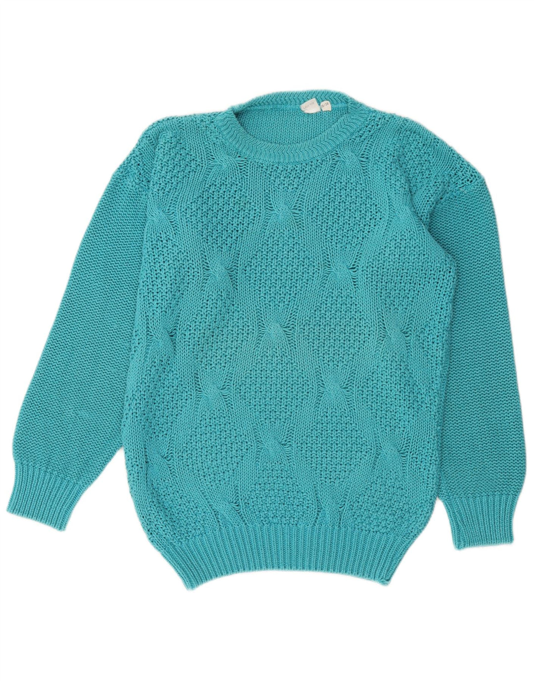 Sweter damski w stylu vintage z okrągłym dekoltem, EU 36/38, średni niebieski, bawełniany
